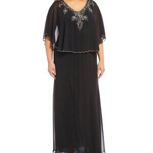 Jkara Plus Size Popover Capelet Beaded Gown